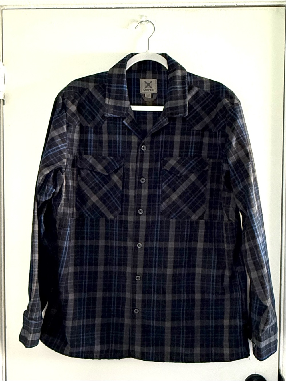 Vertx Men’s Large Plaid Long Sleeve Button Up Shirt Blue Gray Tactical Outdoor